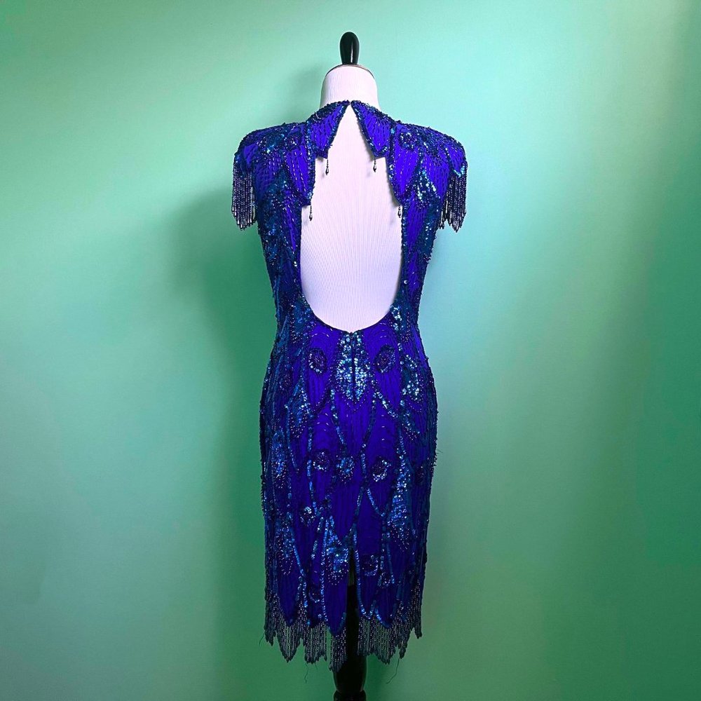 80’s Royal Blue Bead and Sequin Evening Dress